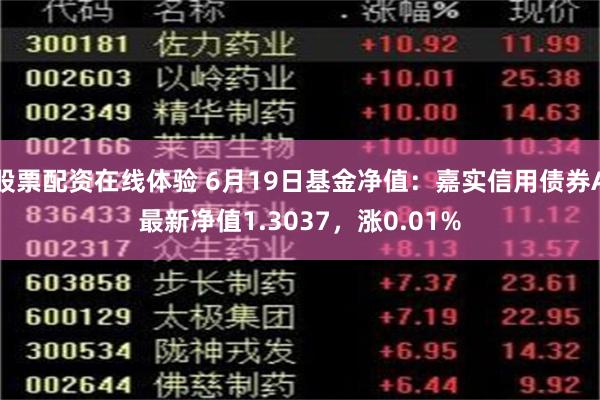 股票配资在线体验 6月19日基金净值：嘉实信用债券A最新净值1.3037，涨0.01%